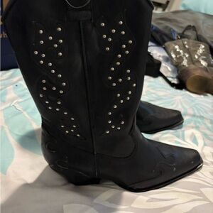 Black Studded Women's Cowboy Boots